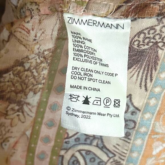 Zimmermann Chintz Billow Mini Dress Floral Crochet Long Sleeves Multi 2 Petite - Picture 7 of 9